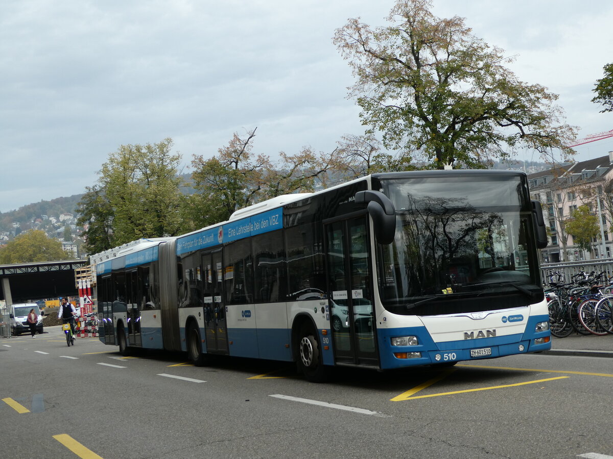 (241'639) - VBZ Zrich - Nr. 510/ZH 601'510 - MAN am 20. Oktober 2022 in Zrich, Sihlpost