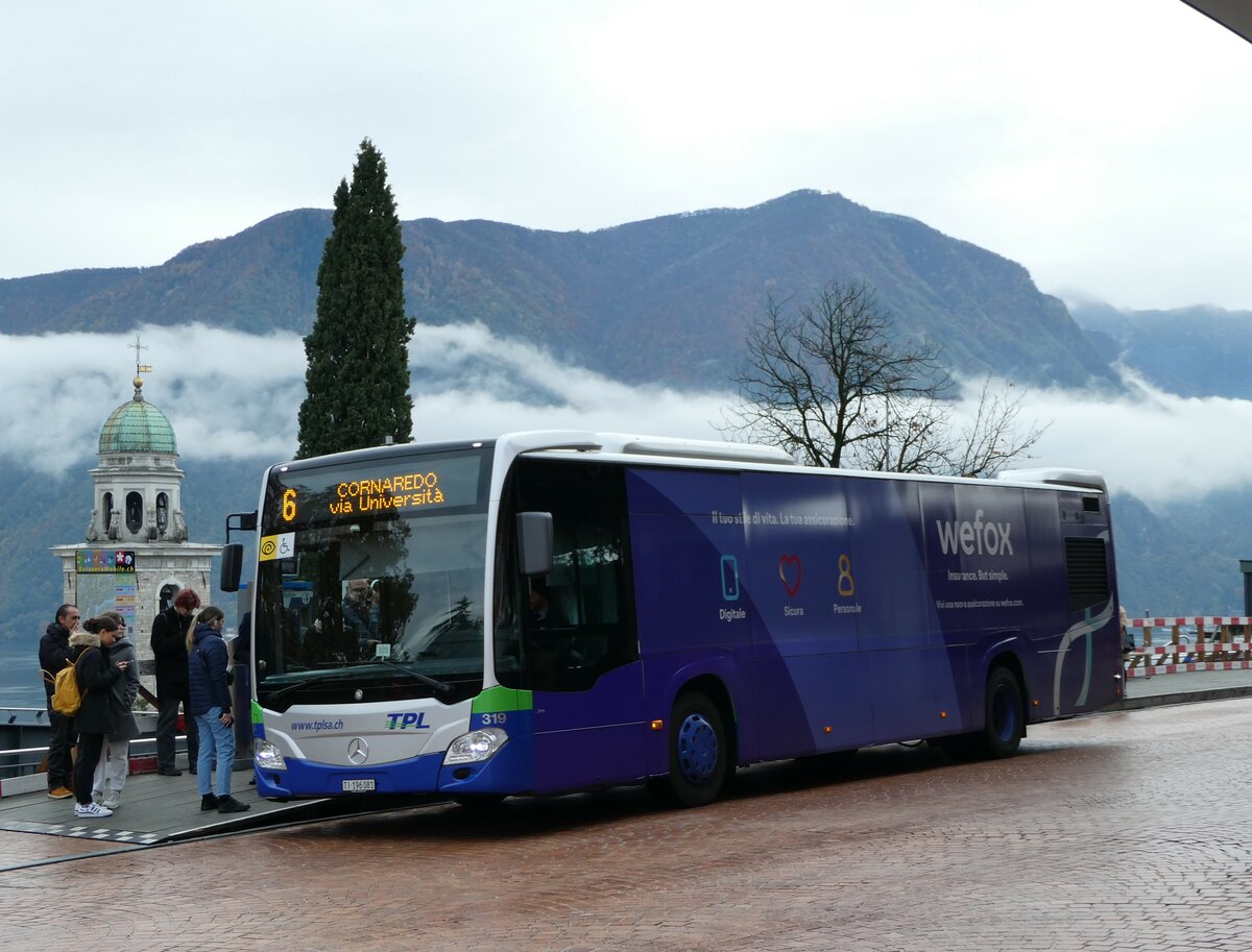 (242'773) - TPL Lugano - Nr. 319/TI 196'081 - Mercedes am 16. November 2022 beim Bahnhof Lugano