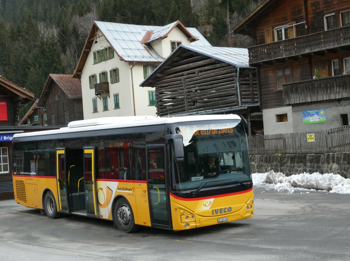 (245'177) - PostAuto Graubnden - Nr. 23/GR 180'166/PID 11'401 - Iveco (ex Fontana, Ilanz Nr. 23) am 18. Januar 2023 beim Bahnhof Tavanasa-Breil/Brigels