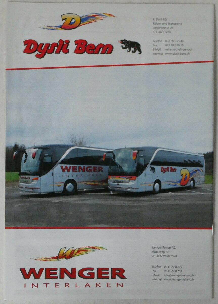 (245'316) - Dysli/Wenger-Reiseangebote 2016 am 23. Januar 2023 in Thun (Rckseite)