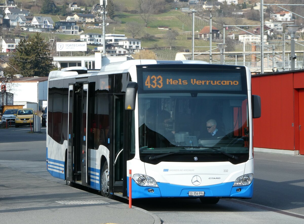 (246'868) - BSW Sargans - Nr. 332/SG 356'994 - Mercedes am 4. März 2023 beim Bahnhof Sargans