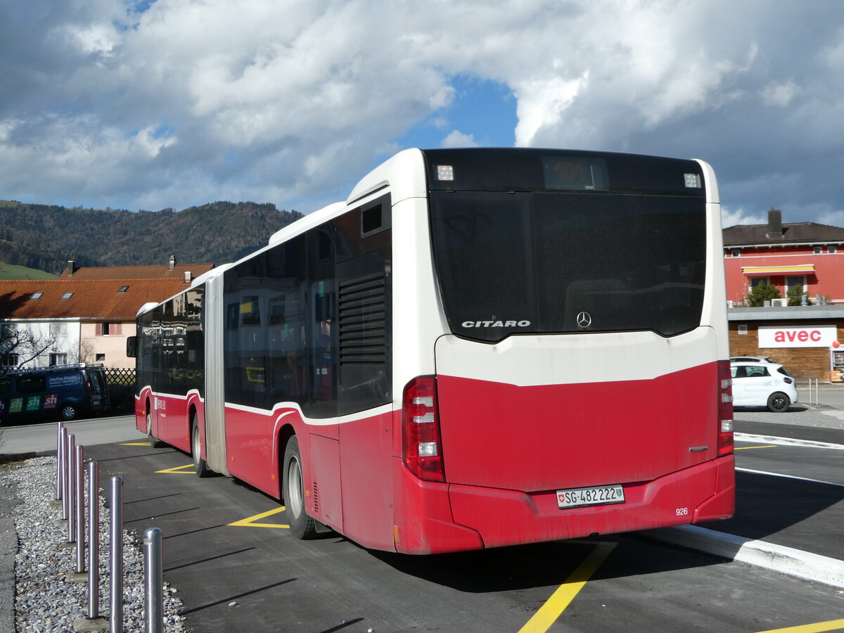 (247'064) - RTB Altstätten - Nr. 926/SG 482'222 - Mercedes (ex Wiener Linien, A-Wien Nr. 8736) am 9. März 2023 beim Bahnhof Altstätten