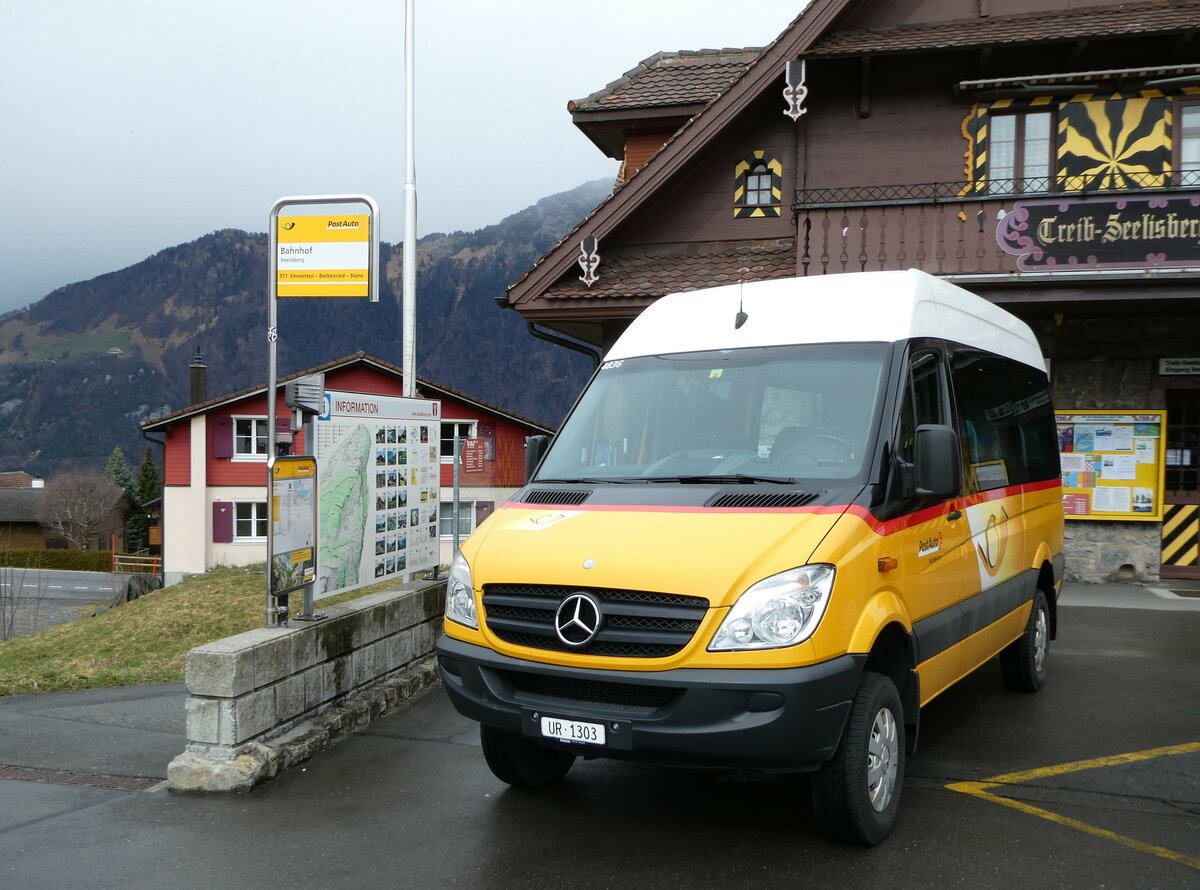 (247'080) - TSB Seelisberg - UR 1303/PID 4836 - Mercedes (ex Schnider, Schüpfheim) am 10. März 2023 beim Bahnhof Seelisberg