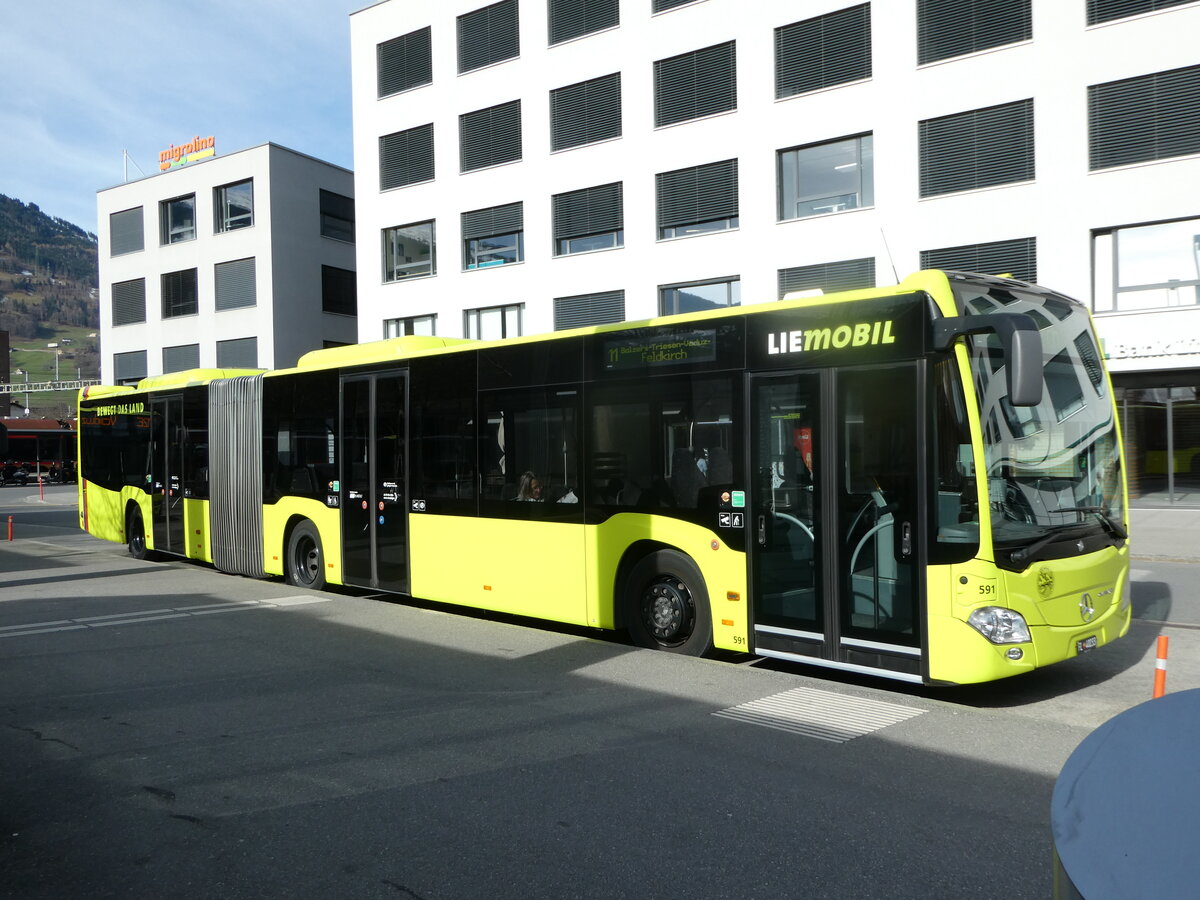 (247'291) - Aus Liechtenstein: BOS PS Anstalt, Vaduz - Nr. 591/FL 40'233 - Mercedes (ex PLA Vaduz Nr. 62/PID 10'405) am 17. Mrz 2023 beim Bahnhof Sargans