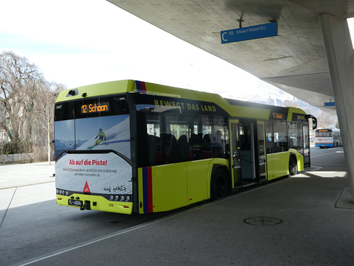 (247'311) - Aus Liechtenstein: BOS PS Anstalt, Vaduz - Nr. 519/FL 40'204 - Solaris am 17. Mrz 2023 beim Bahnhof Buchs