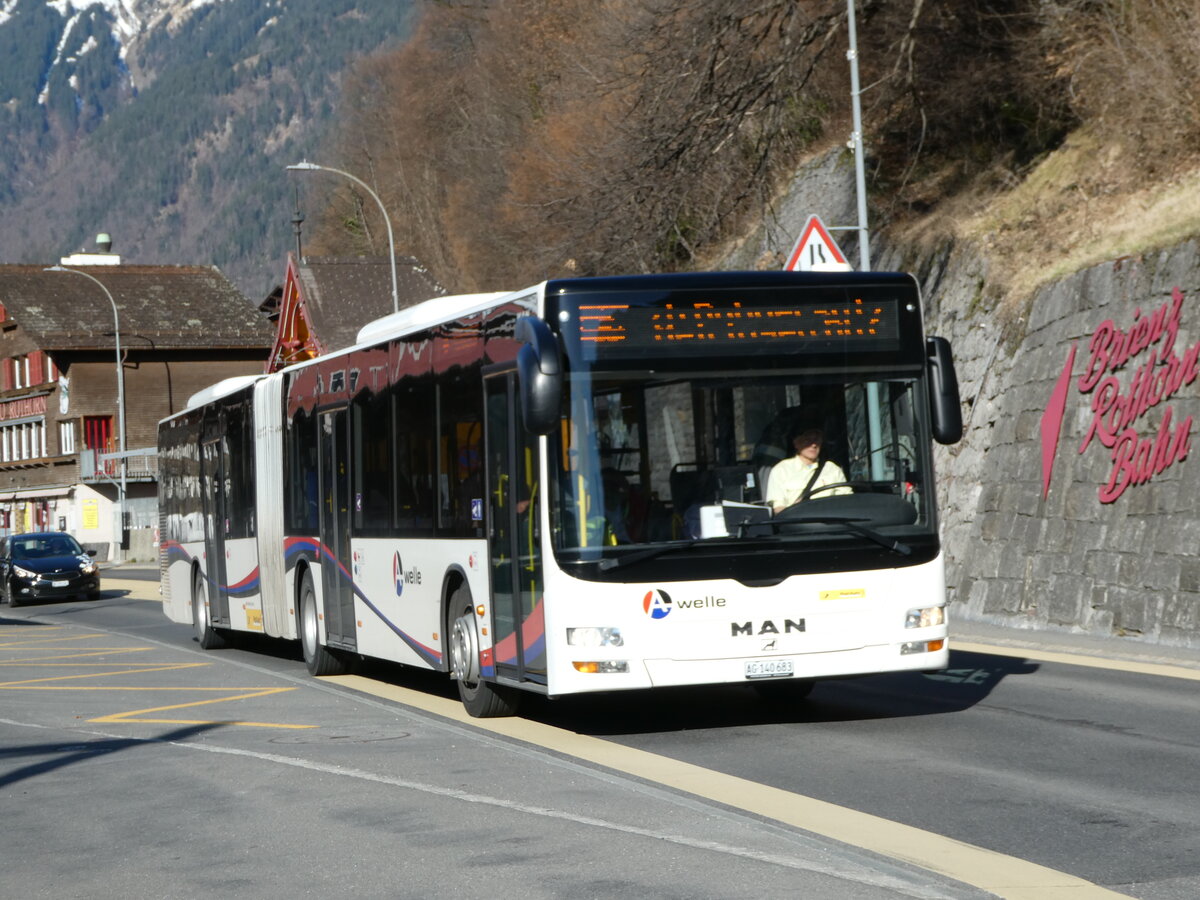 (247'392) - PostAuto Nordschweiz - AG 140'683/PID 5007 - MAN (ex Steffen, Remetschwil Nr. 58) am 18. Mrz 2023 beim Bahnhof Brienz