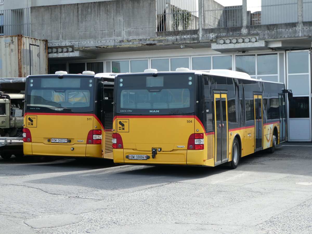 (247'442) - PostAuto Zentralschweiz - Nr. 504/OW 10'004/PID 10'777 - MAN (ex Nr. 10; ex Dillier, Sarnen Nr. 20) am 18. Mrz 2023 in Sarnen, Garage