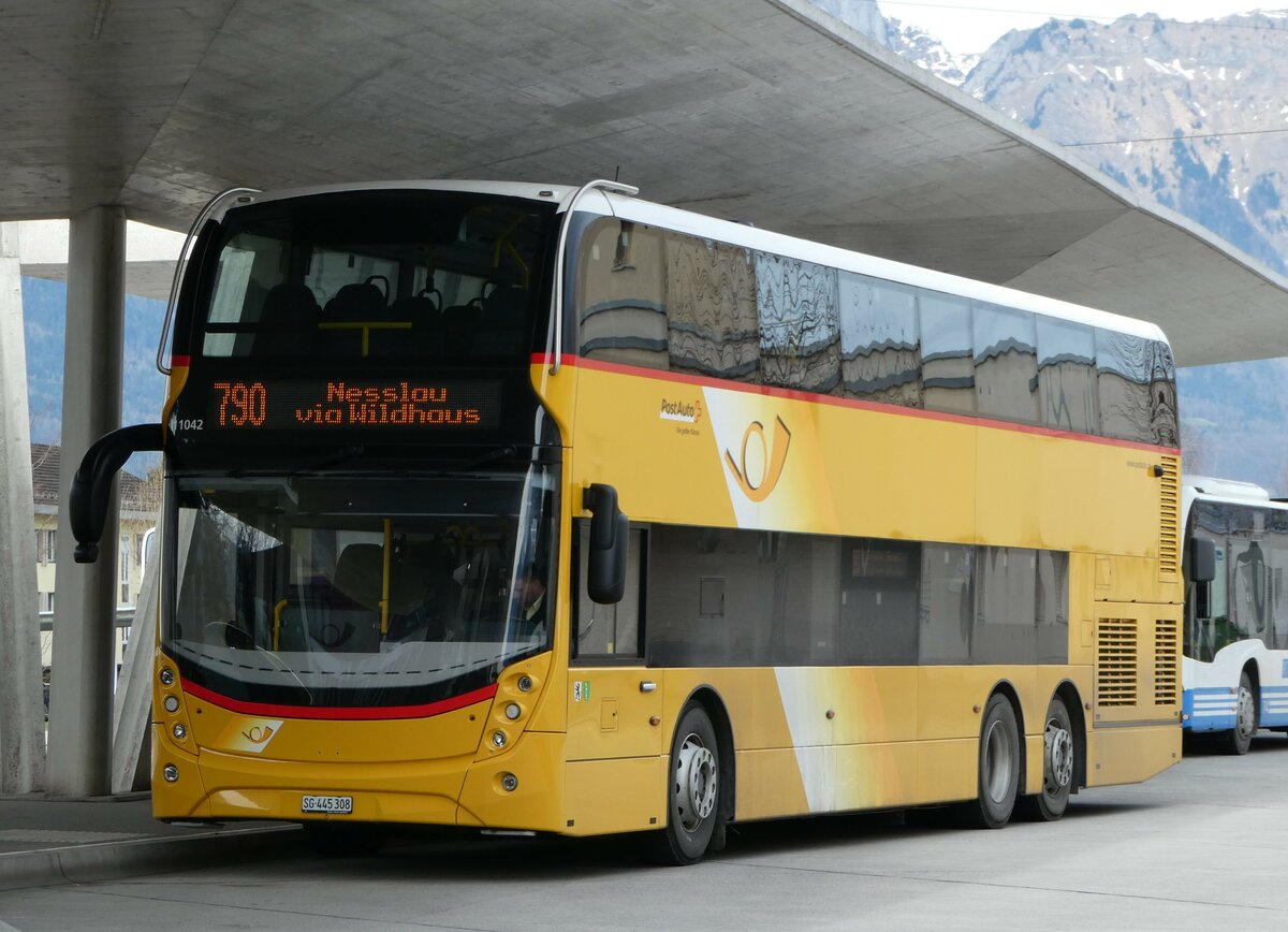 (247'506) - PostAuto Ostschweiz - SG 445'308/PID 11'042 - Alexander Dennis (ex SG 443'908) am 21. Mrz 2023 beim Bahnhof Buchs 