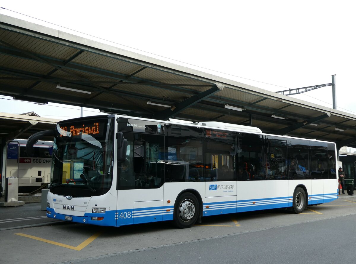 (247'547) - BOTG Amriswil - Nr. 408/TG 121'300 - MAN (ex Nr. 12) am 21. Mrz 2023 beim Bahnhof Romanshorn