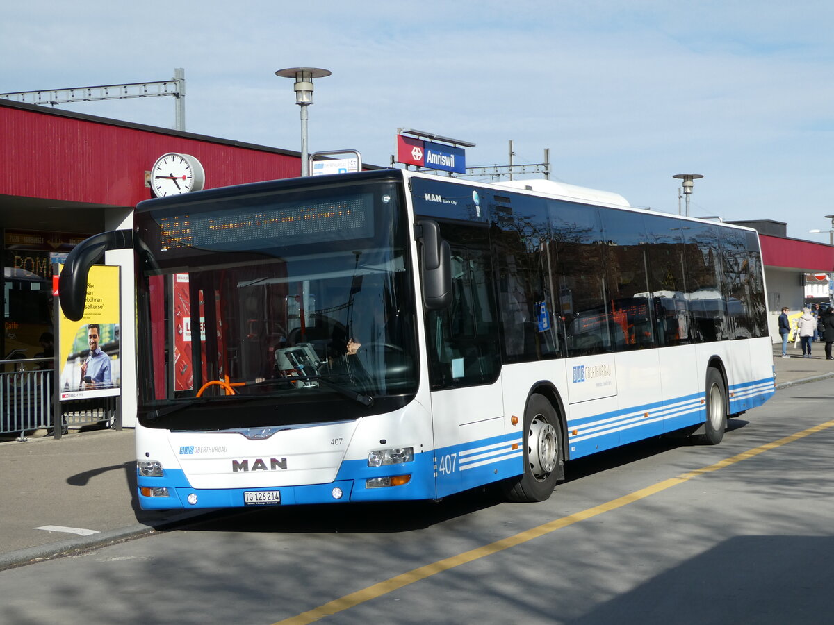 (247'829) - BOTG Amriswil - Nr. 407/TG 126'214 - MAN (ex Nr. 4) am 28. Mrz 2023 beim Bahnhof Amriswil