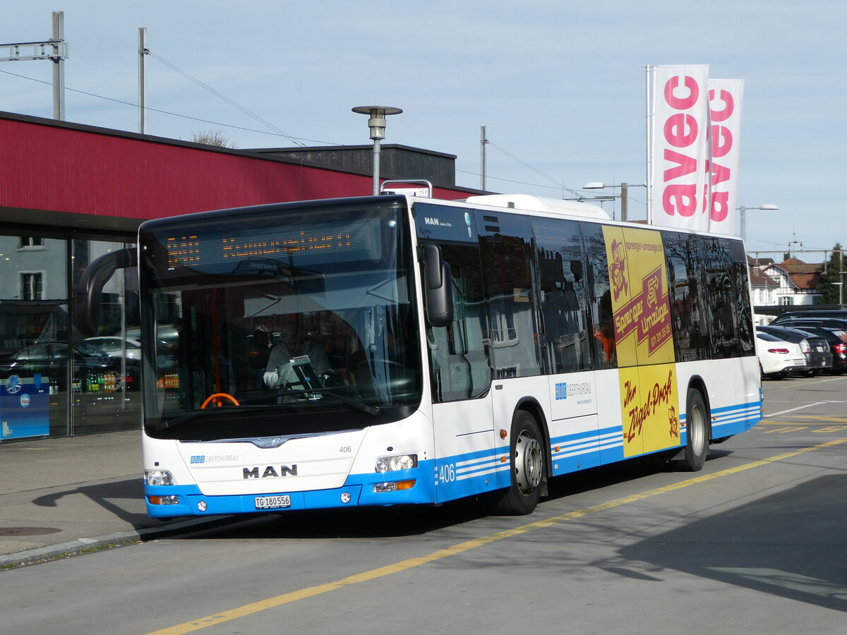 (247'831) - BOTG Amriswil - Nr. 406/TG 180'556 - MAN (ex Nr. 2) am 28. Mrz 2023 beim Bahnhof Amriswil