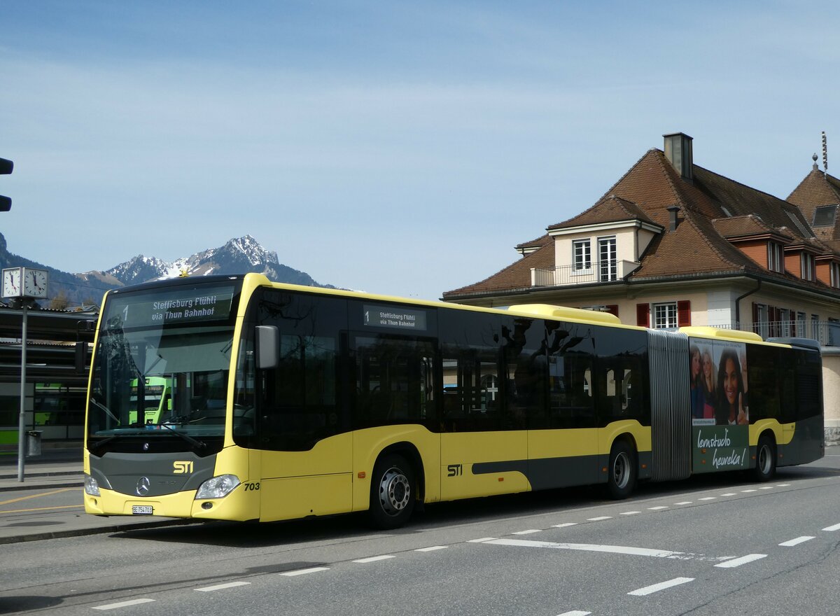 (248'346) - STI Thun - Nr. 703/BE 754'703 - Mercedes am 10. April 2023 beim Bahnhof Spiez