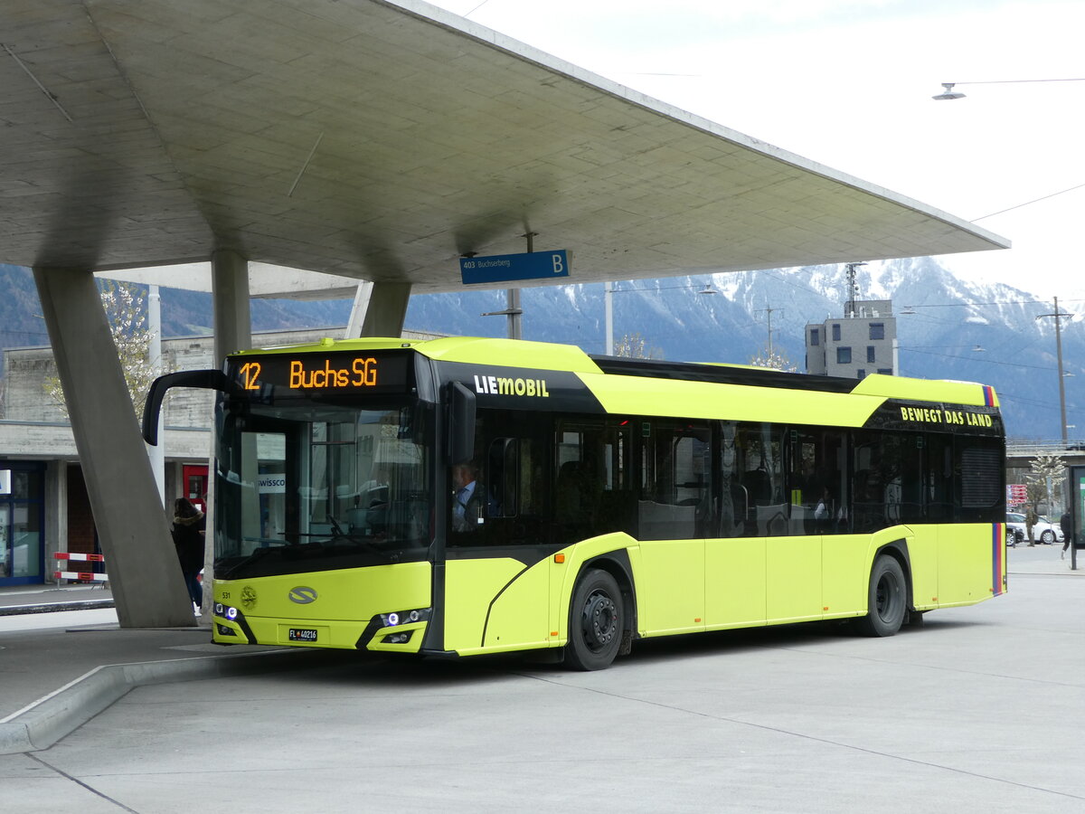 (248'470) - Aus Liechtenstein: BOS PS Anstalt, Vaduz - Nr. 531/FL 40'216 - Solaris am 13. April 2023 beim Bahnhof Buchs