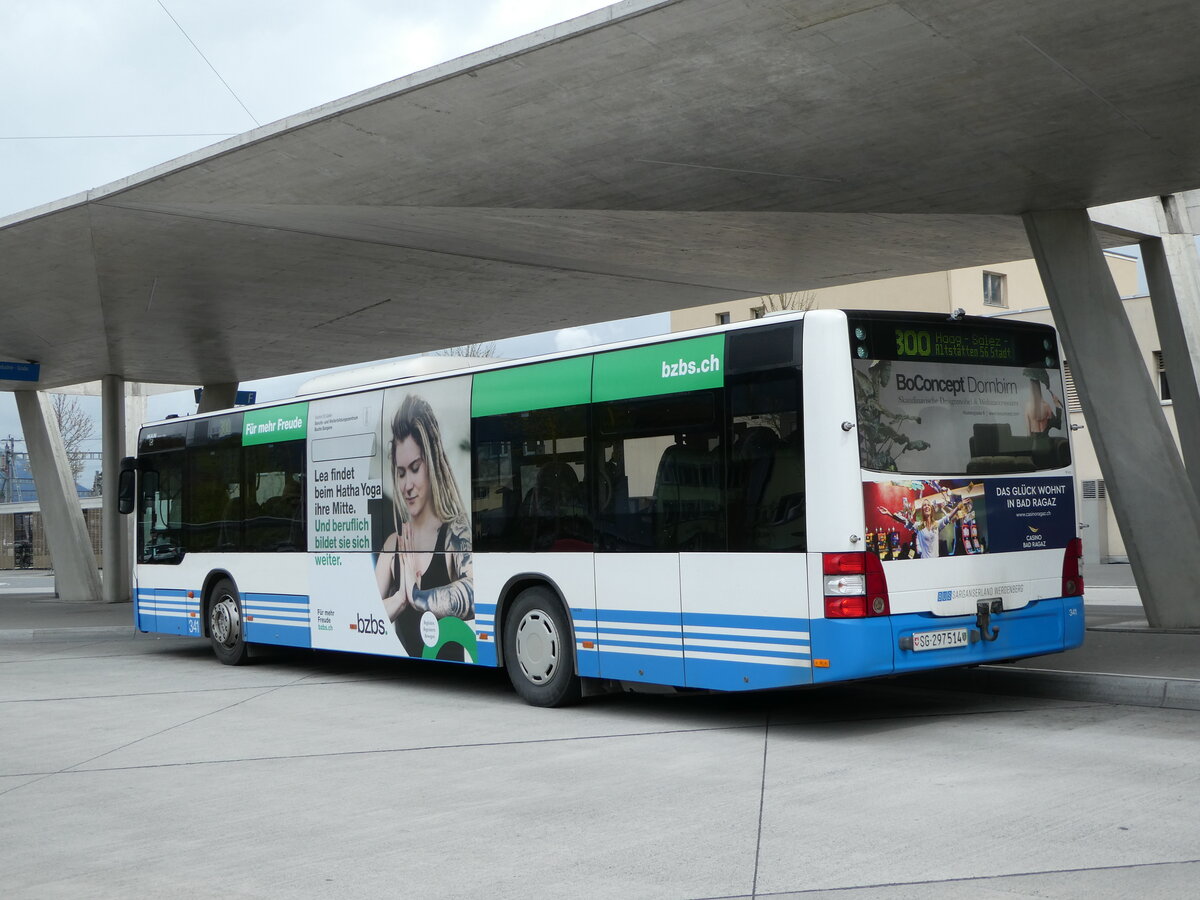 (248'480) - BSW Sargans - Nr. 341/SG 297'514 - MAN am 13. April 2023 beim Bahnhof Buchs