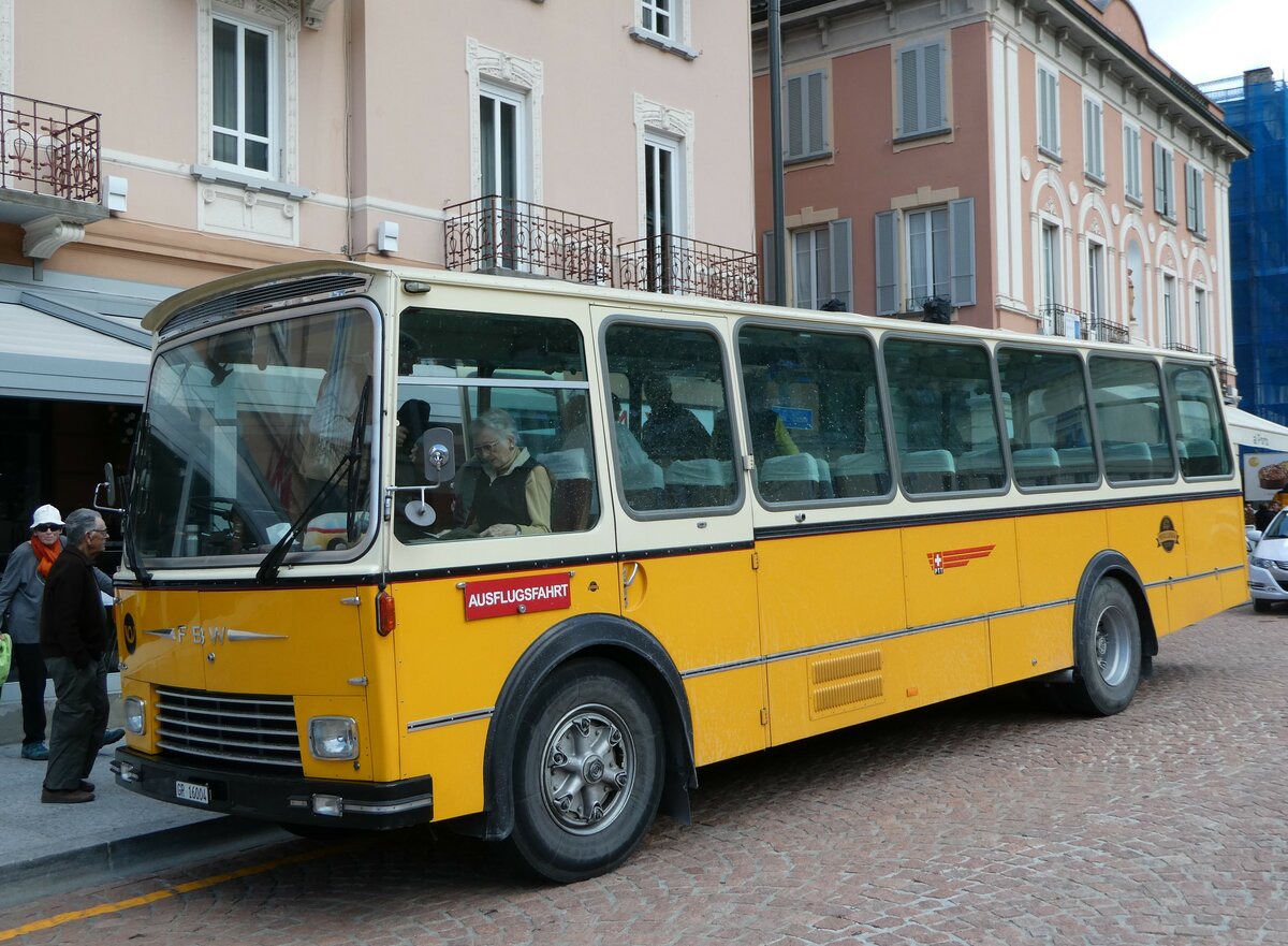 (248'683) - Wittwer, Chur - GR 16'004 - FBW/Gangloff (ex Eggenberger, Mriken; ex AVG Grindelwald Nr. 11; ex P 24'170) am 16. April 2023 beim Bahnhof Bellinzona