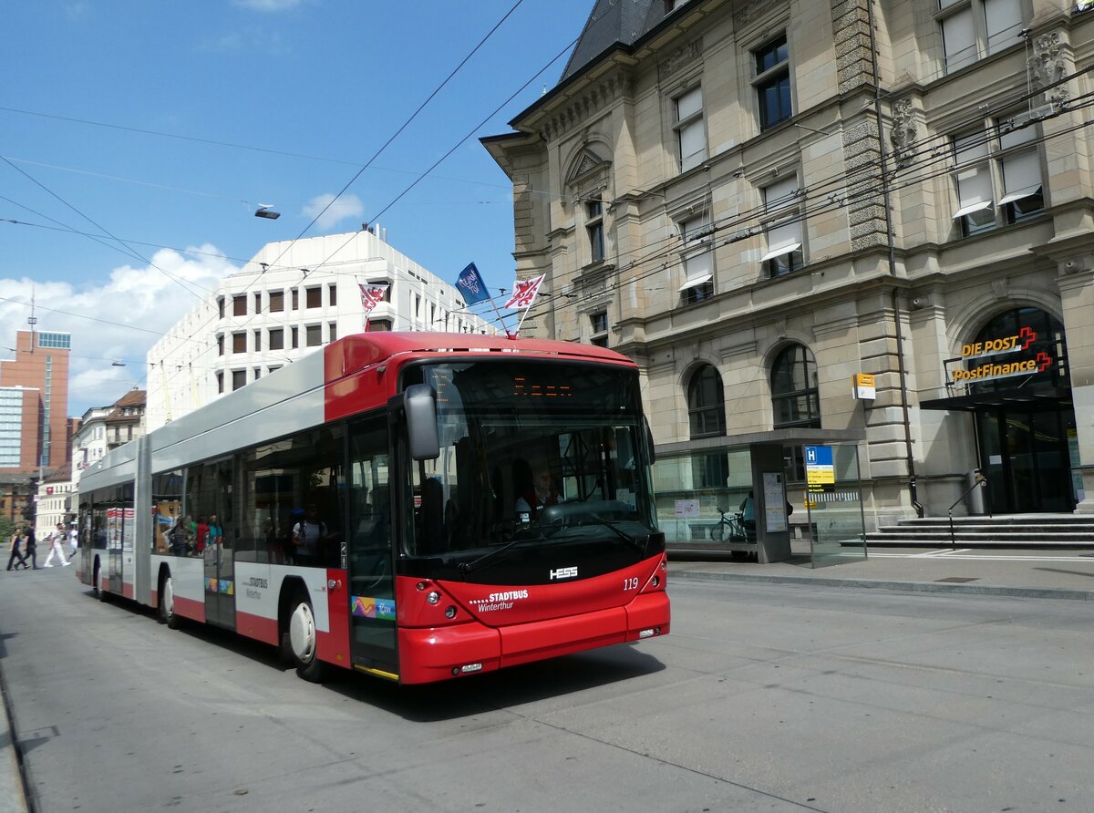 (252'311) - SW Winterthur - Nr. 119 - Hess/Hess Gelenktrolleybus am 2. Juli 2023 beim Hauptbahnhof Winterthur