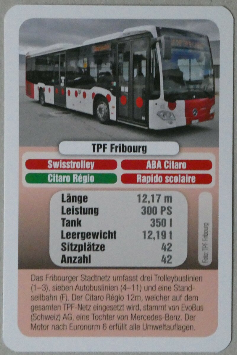 (254'263) - Quartett-Spielkarte mit Citaro Rgio Nr. 85 am 27. August 2023 in Thun