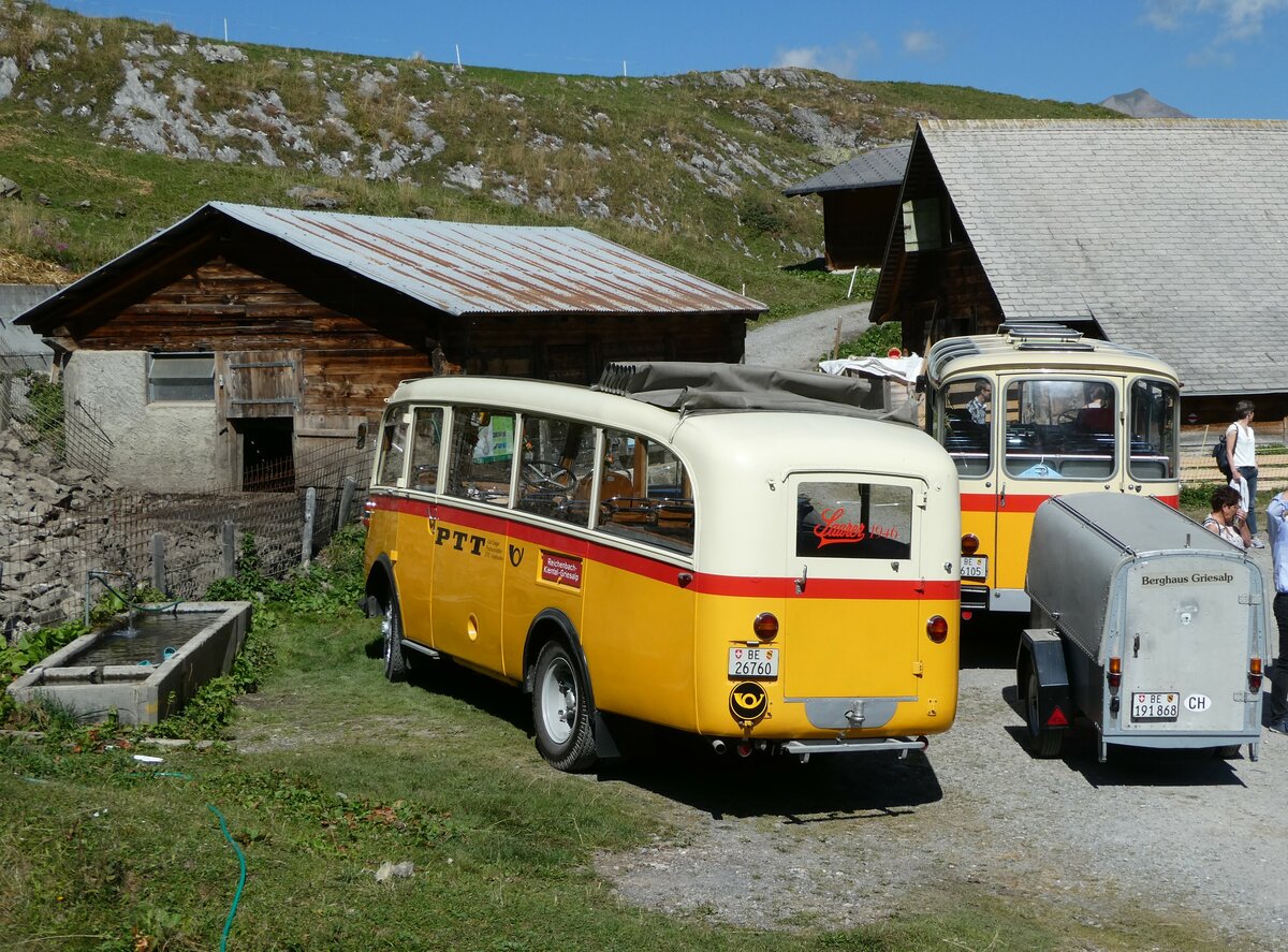 (255'063) - Schmid, Thrishaus - Nr. 3/BE 26'760 - Saurer/Gangloff (ex Geiger, Adelboden Nr. 3) am 10. September 2023 auf der Bundalp