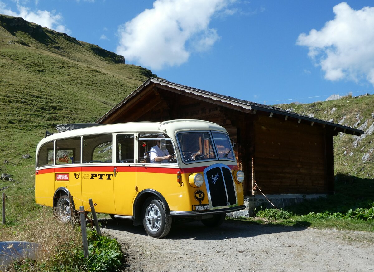 (255'079) - Schmid, Thrishaus - Nr. 3/BE 26'760 - Saurer/Gangloff (ex Geiger, Adelboden Nr. 3) am 10. September 2023 auf der Bundalp