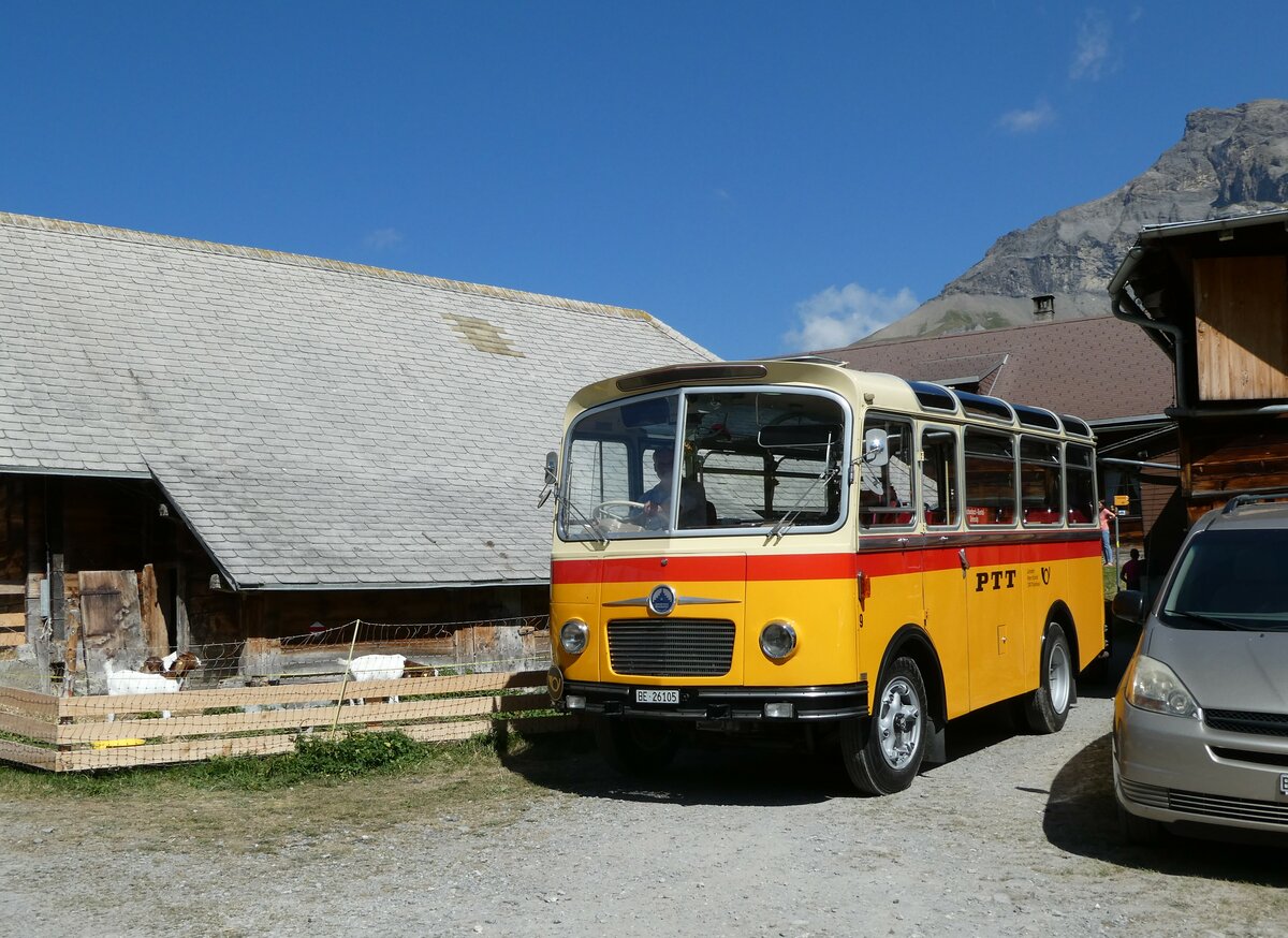 (255'090) - Schmid, Thrishaus - Nr. 9/BE 26'105 - Saurer/R&J (ex Geiger, Adelboden Nr. 9) am 10. September 2023 auf der Bundalp