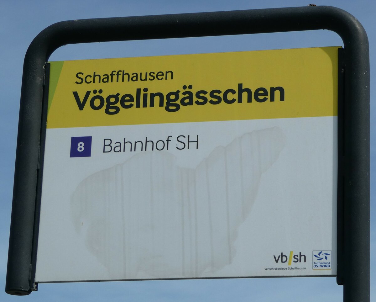 (255'316) - VB/SH-Haltestellenschild - Schaffhausen, Vgelingsschen - am 17. September 2023