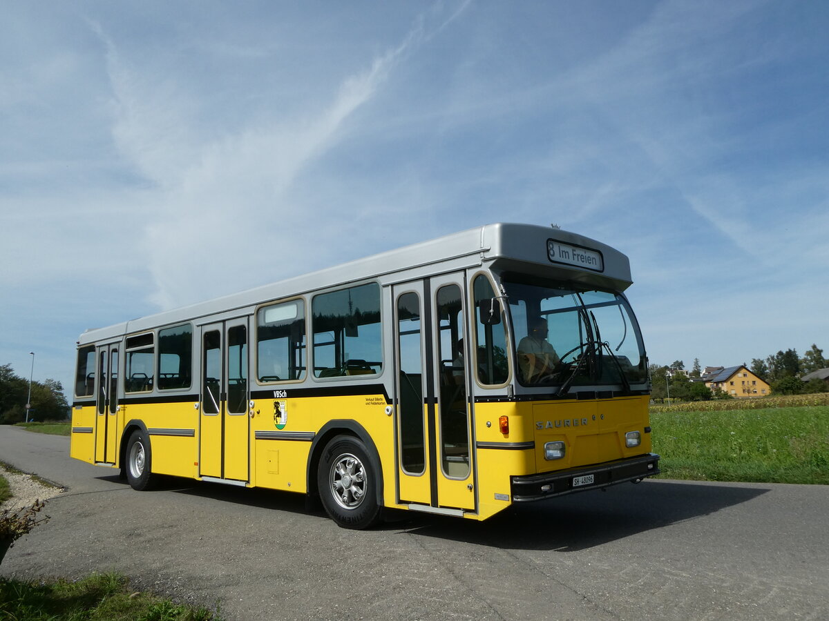 (255'318) - Wanner, Schleitheim - SH 48'096 - Saurer/Hess (ex Ruklic, Schaffhausen; ex VBSH Schaffhausen Nr. 40; ex VBSH Schaffhausen Nr. 19) am 17. September 2023 in Schaffhausen, Vgelingsschen