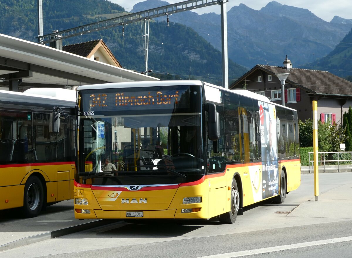 (255'688) - PostAuto Zentralschweiz - Nr. 501/OW 10'001/PID 10'265 - MAN (ex Nr. 9; ex Dillier, Sarnen Nr. 9) am 29. September 2023 beim Bahnhof Sarnen