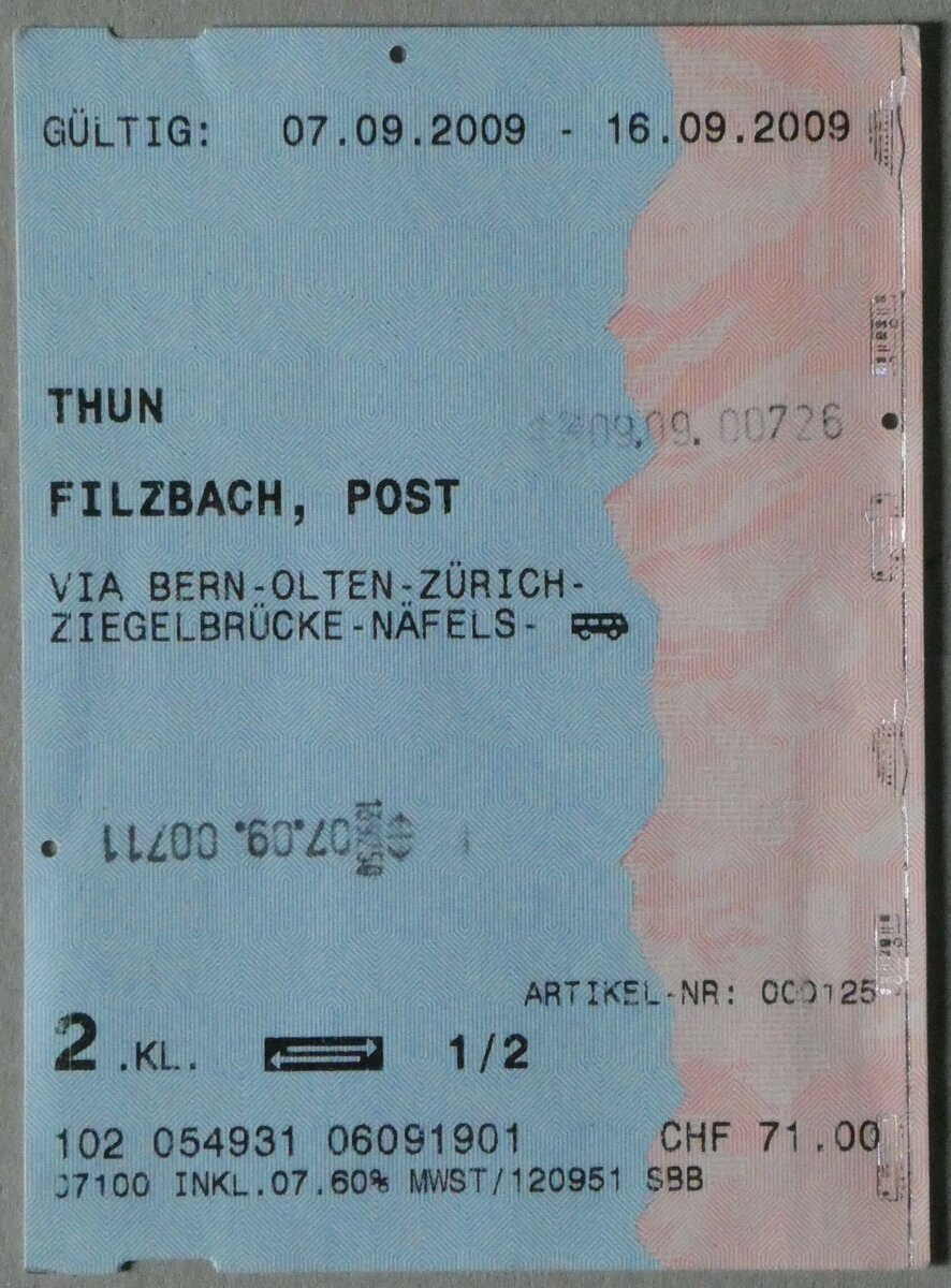 (255'810) - SBB/PostAuto-Einzelbillet am 2. Oktober 2023 in Thun