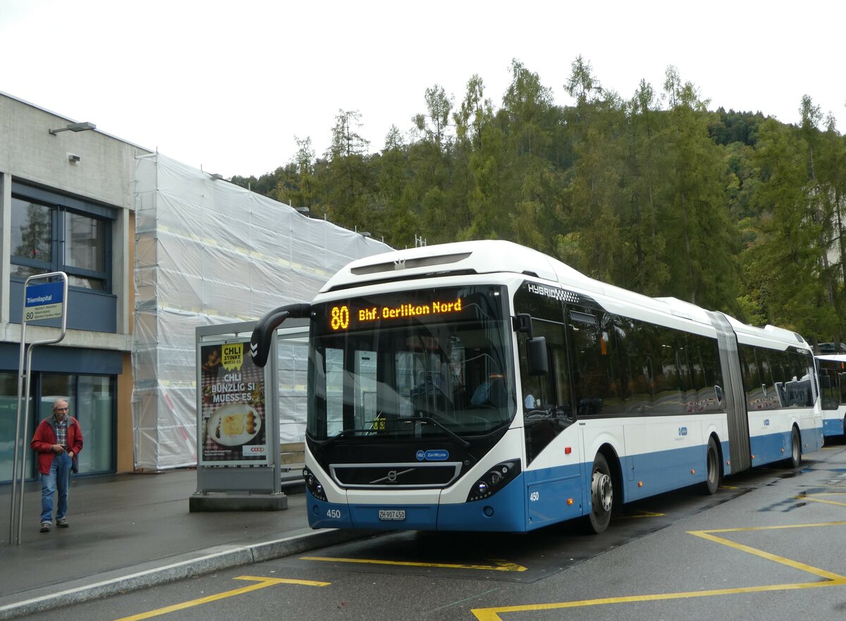 (256'227) - VBZ Zrich - Nr. 450/ZH 907'450 - Volvo am 21. Oktober 2023 in Zrich, Triemlispital