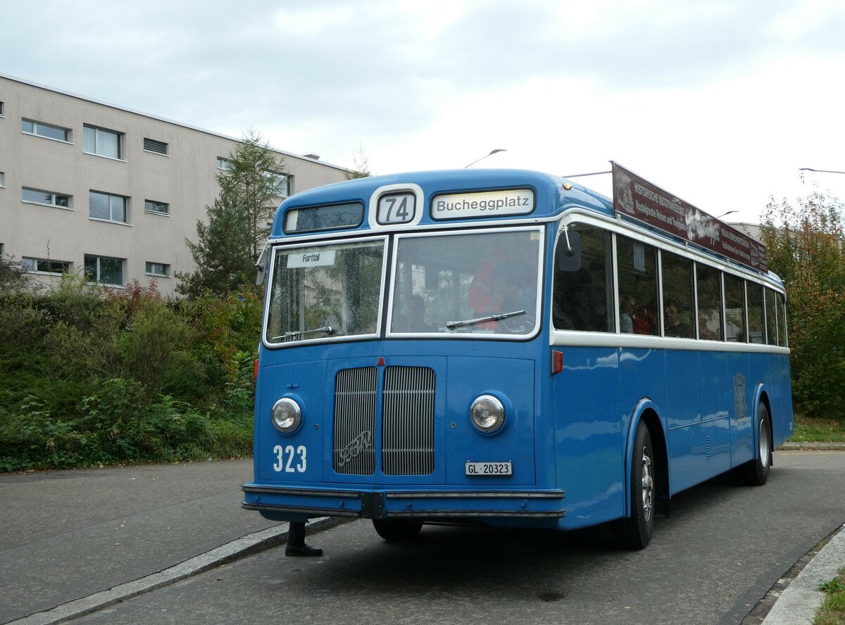 (256'325) - Biegger, Uster - Nr. 3/GL 20'323 - FBW/Tscher (ex DFB Andermatt; ex VBZ Zrich Nr. 323) am 21. Oktober 2023 in Zrich, Hungerbergstrasse