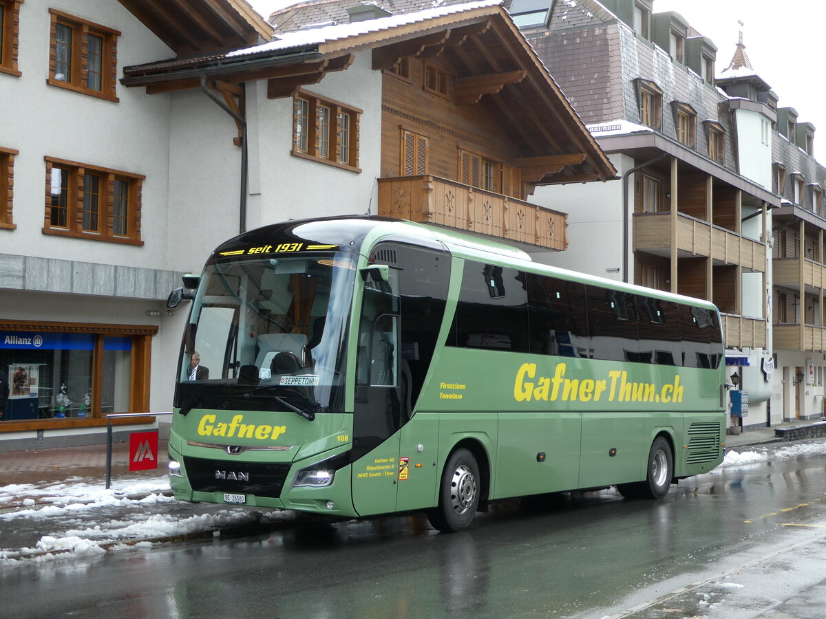 (256'668) - Gafner, Gwatt - Nr. 108/BE 26'580 - MAN am 3. November 2023 in Adelboden, Busstation