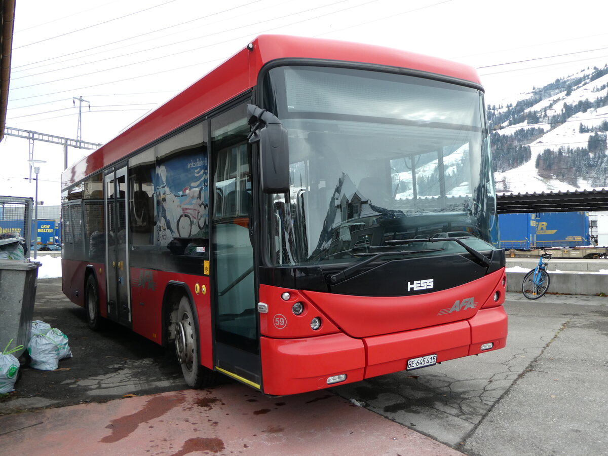 (257'272) - AFA Adelboden - Nr. 59/BE 645'415 - Scania/Hess am 27. November 2023 beim Bahnhof Frutigen