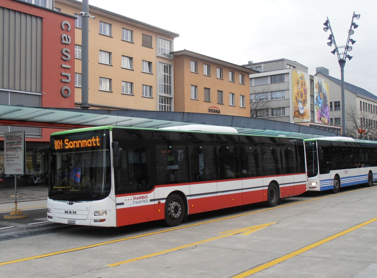 (257'644) - StadtBUS, Frauenfeld - Nr. 911/SG 482'207 - MAN (ex RTB Altsttten Nr. 911; ex PostBus/A BD 15'342) am 15. Dezember 2023 beim Bahnhof Frauenfeld