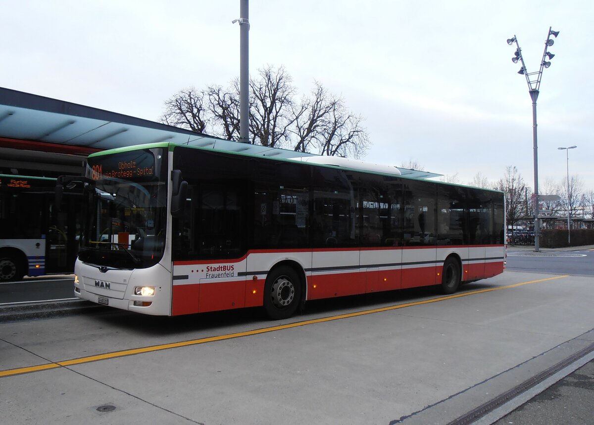 (257'658) - StadtBUS, Frauenfeld - Nr. 911/SG 482'207 - MAN (ex RTB Altsttten Nr. 911; ex PostBus/A BD 15'342) am 15. Dezember 2023 beim Bahnhof Frauenfeld