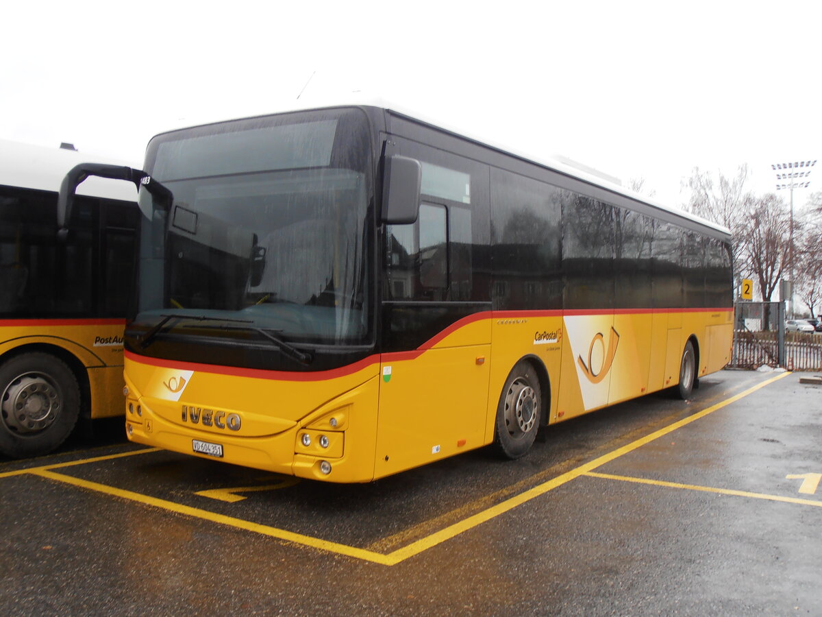 (257'771) - CarPostal Ouest - VD 604'351/PID 11'483 - Iveco am 21. Dezember 2023 in Yverdon, Garage