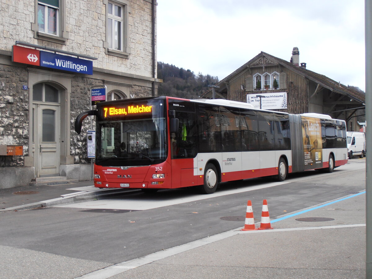 (257'897) - SW Winterthur - Nr. 352/ZH 886'352 - MAN am 23. Dezember 2023 beim Bahnhof Winterthur Wlflingen