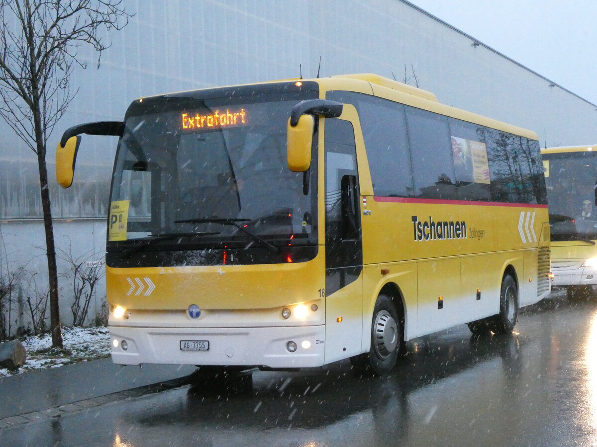 (258'168) - Tschannen, Zofingen - Nr. 16/AG 7755 - Temsa am 6. Januar 2024 beim Bahnhof Frutigen