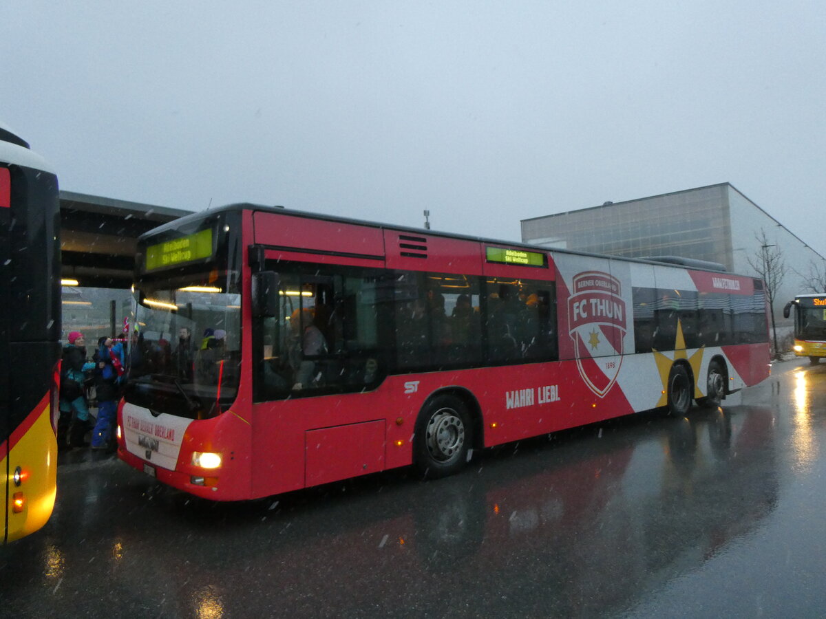 (258'175) - STI Thun - Nr. 149/BE 801'149 - MAN am 6. Januar 2024 beim Bahnhof Frutigen