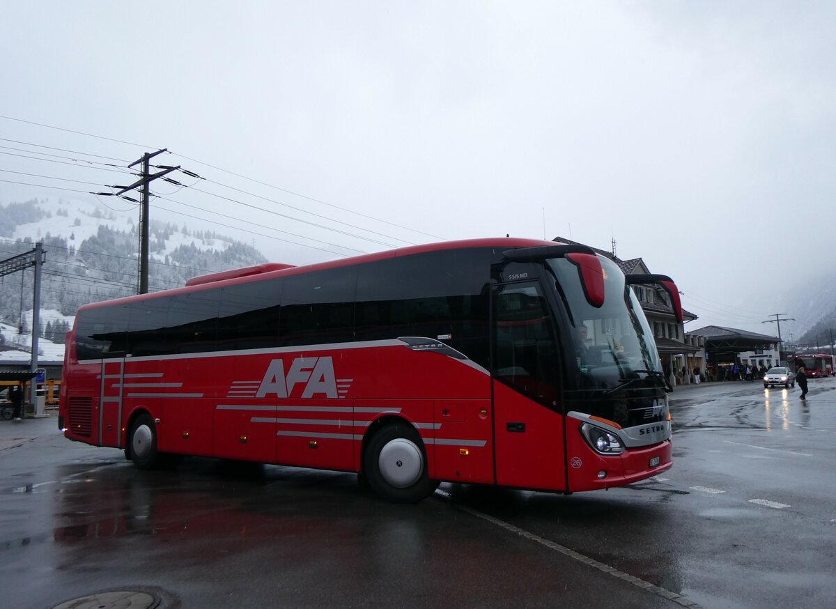 (258'443) - AFA Adelboden - Nr. 26/BE 26'708 - Setra am 6. Januar 2024 beim Bahnhof Frutigen