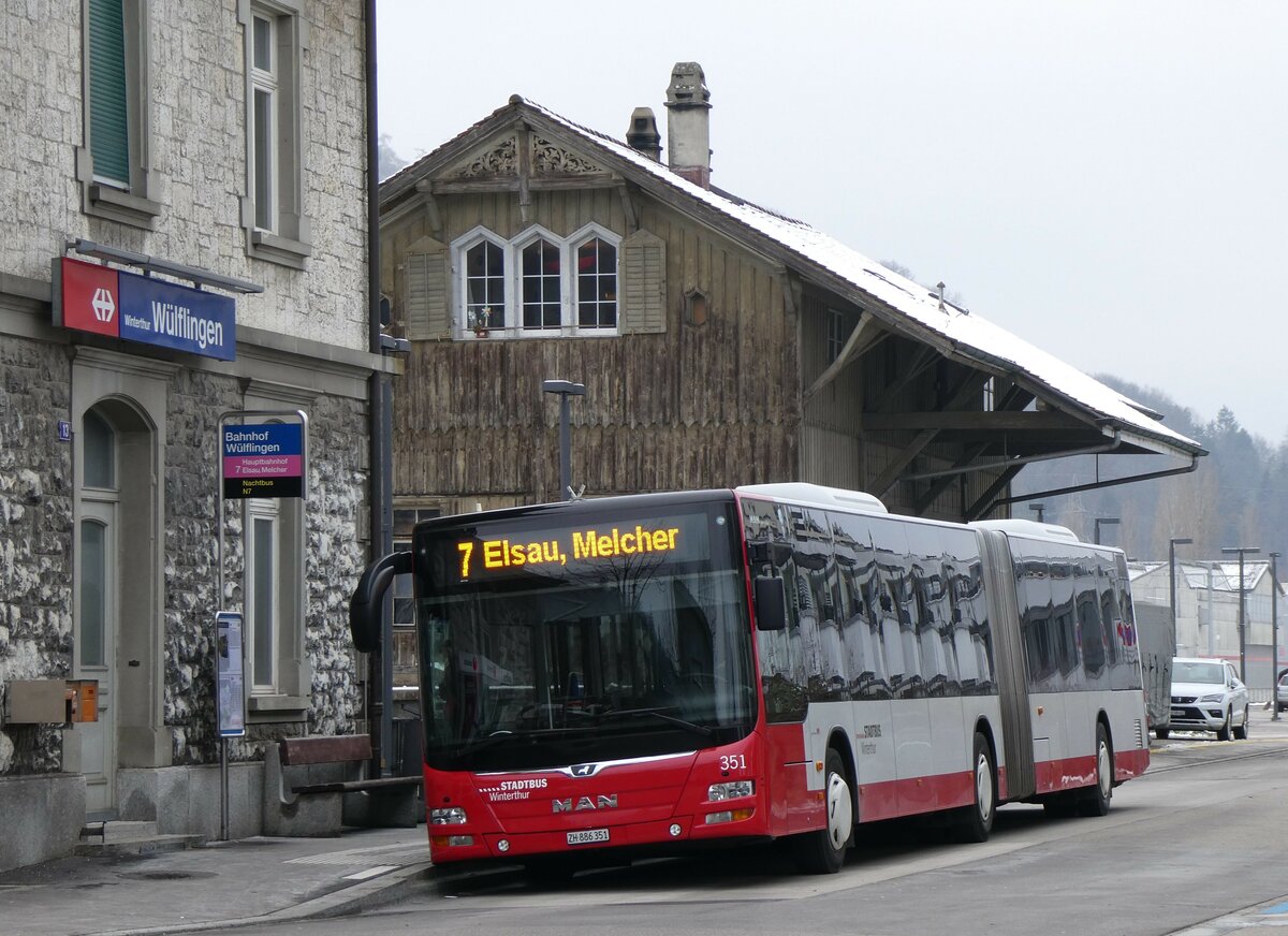 (258'701) - SW Winterthur - Nr. 351/ZH 886'351 - MAN am 13. Januar 2024 beim Bahnhof Winterthur Wlflingen