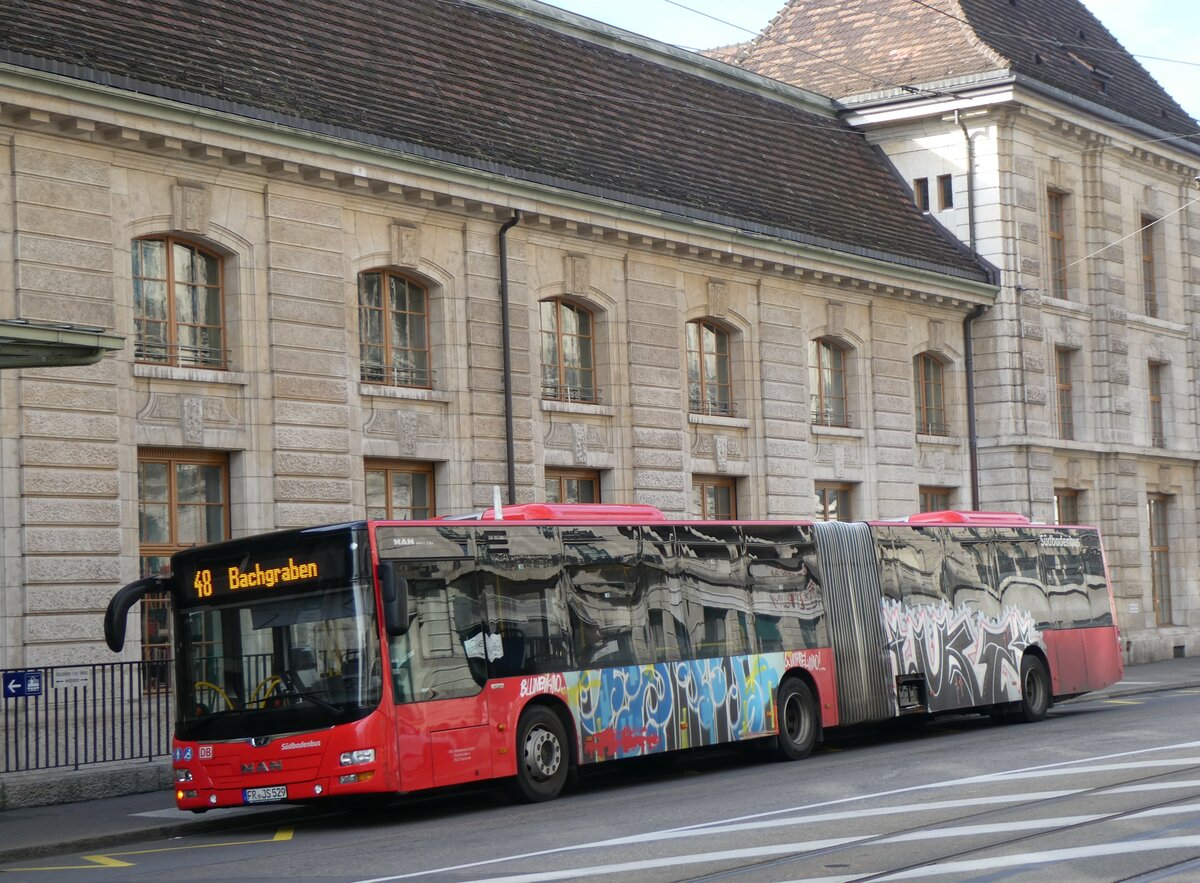 (259'027) - Aus Deutschland: SBG Freiburg - FR-JS 529 - MAN am 30. Januar 2024 beim Bahnhof Basel