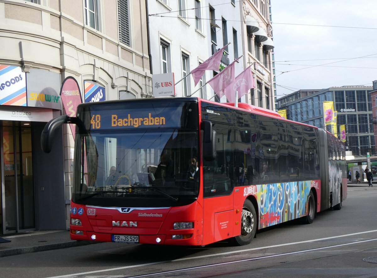 (259'031) - Aus Deutschland: SBG Freiburg - FR-JS 529 - MAN am 30. Januar 2024 beim Bahnhof Basel