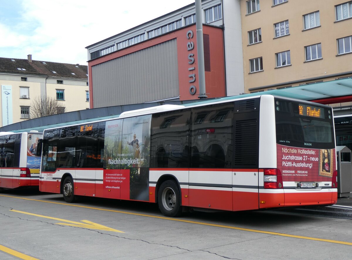 (259'043) - StadtBUS, Frauenfeld - Nr. 713/TG 237'013 - MAN (ex PostAuto Ostschweiz PID 10'105) am 2. Februar 2024 beim Bahnhof Frauenfeld