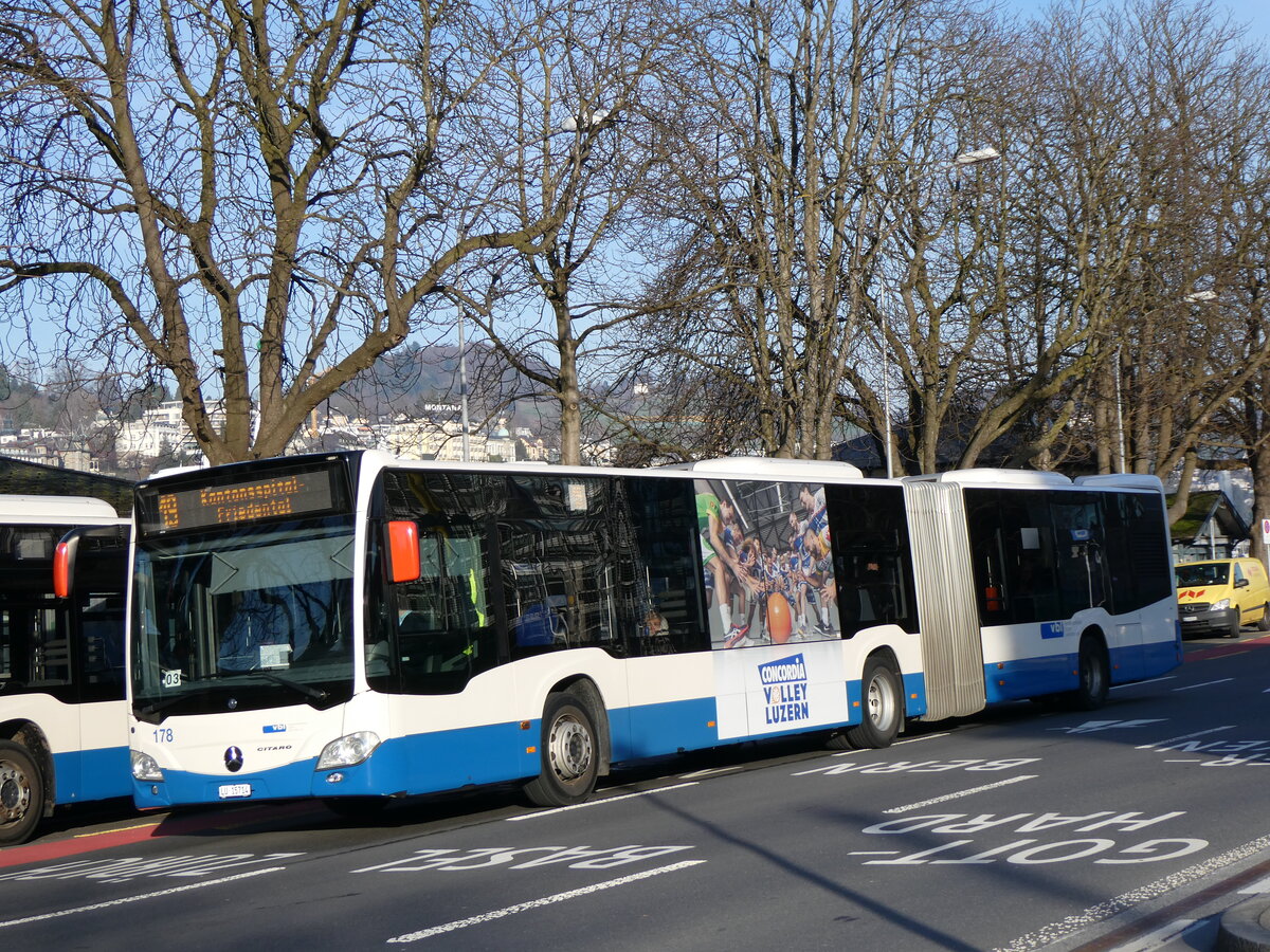 (259'203) - VBL Luzern - Nr. 178/LU 15'714 - Mercedes am 6. Februar 2024 beim Bahnhof Luzern