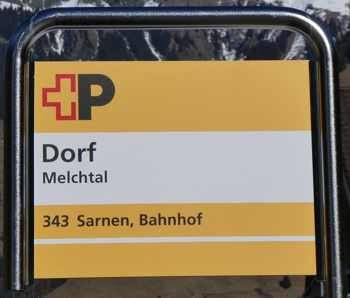 (259'301) - +P-Haltestellenschild - Melchtal, Dorf - am 13. Februar 2024