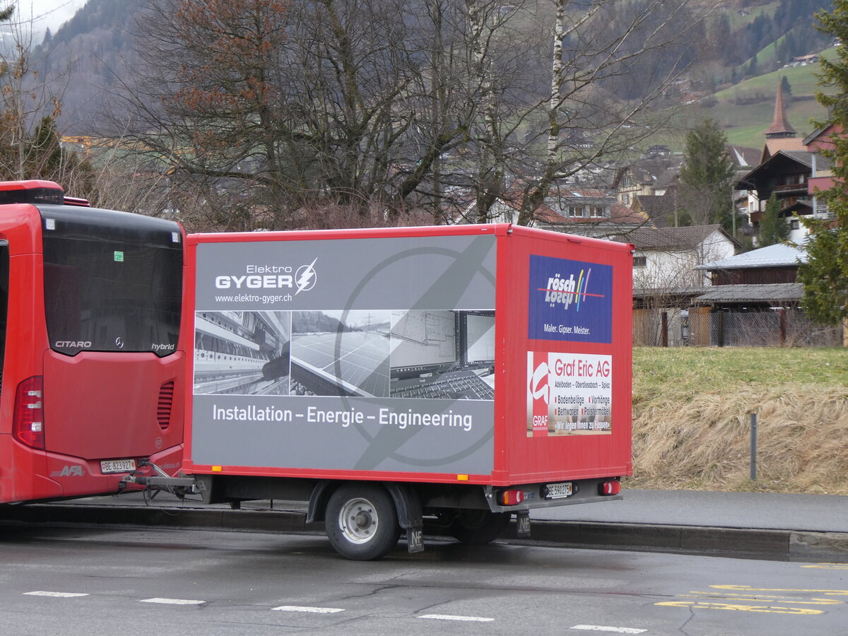 (259'473) - AFA Adelboden - Nr. 69/BE 590'275 - Niederhauser Gepckanhnger am 19. Februar 2024 beim Bahnhof Frutigen