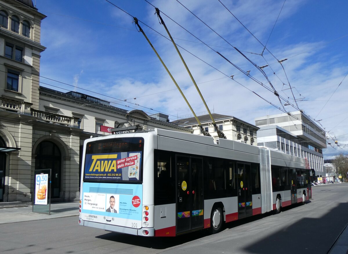 (259'576) - SW Winterthur - Nr. 101 - Hess/Hess Gelenktrolleybus am 24. Februar 2024 beim Hauptbahnhof Winterthur