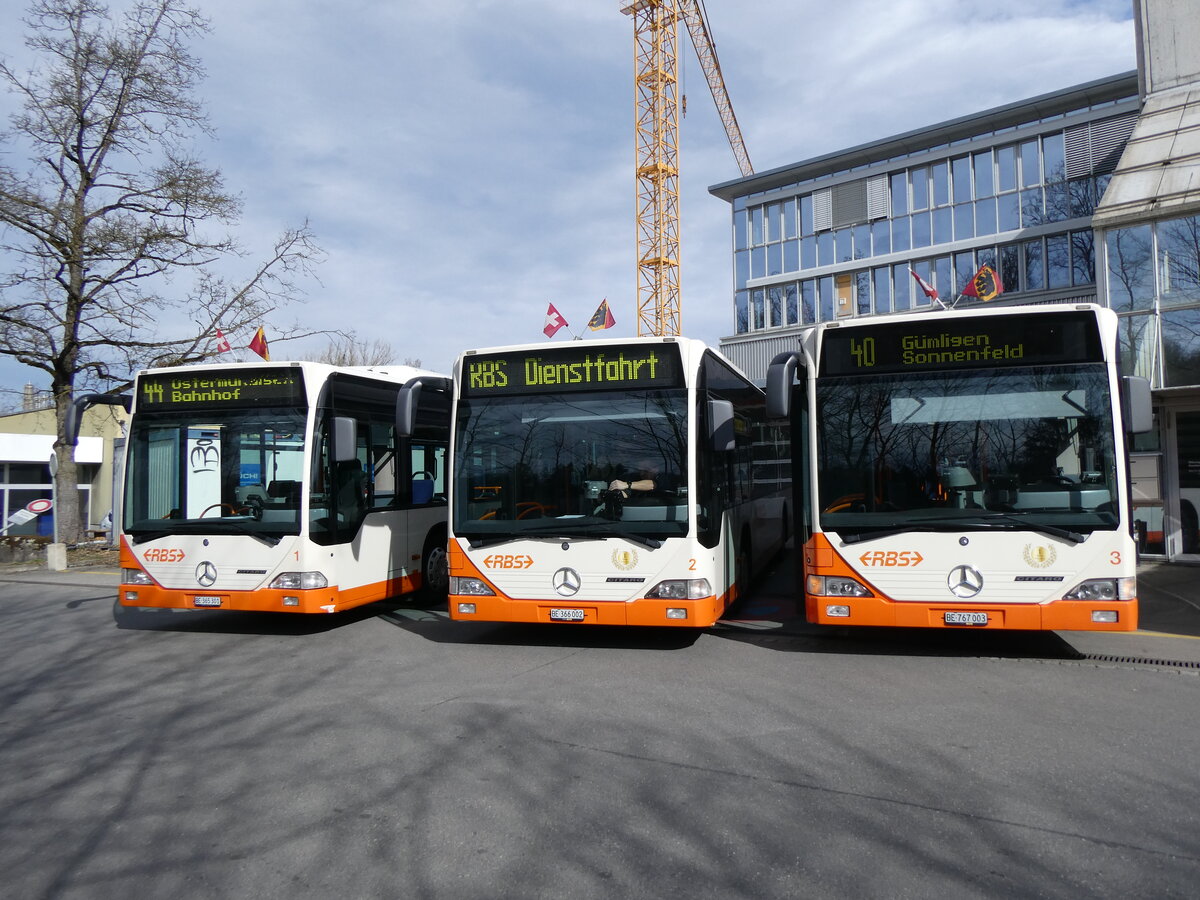 (259'960) - RBS Worblaufen - Nr. 1/BE 365'301 + Nr. 2/BE 366'002 + Nr. 3/BE 767'003 - Mercedes am 3. Mrz 2024 in Worblaufen, Garage