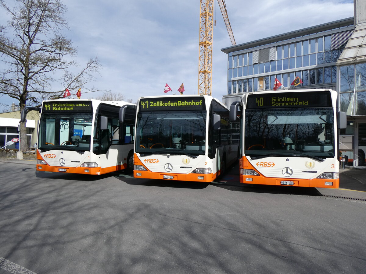 (259'961) - RBS Worblaufen - Nr. 1/BE 365'301 + Nr. 2/BE 366'002 + Nr. 3/BE 767'003 - Mercedes am 3. Mrz 2024 in Worblaufen, Garage