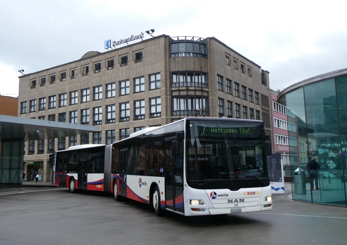 (260'738) - Twerenbold, Baden - Nr. 304/AG 459'044 - MAN am 28. Mrz 2024 beim Bahnhof Baden